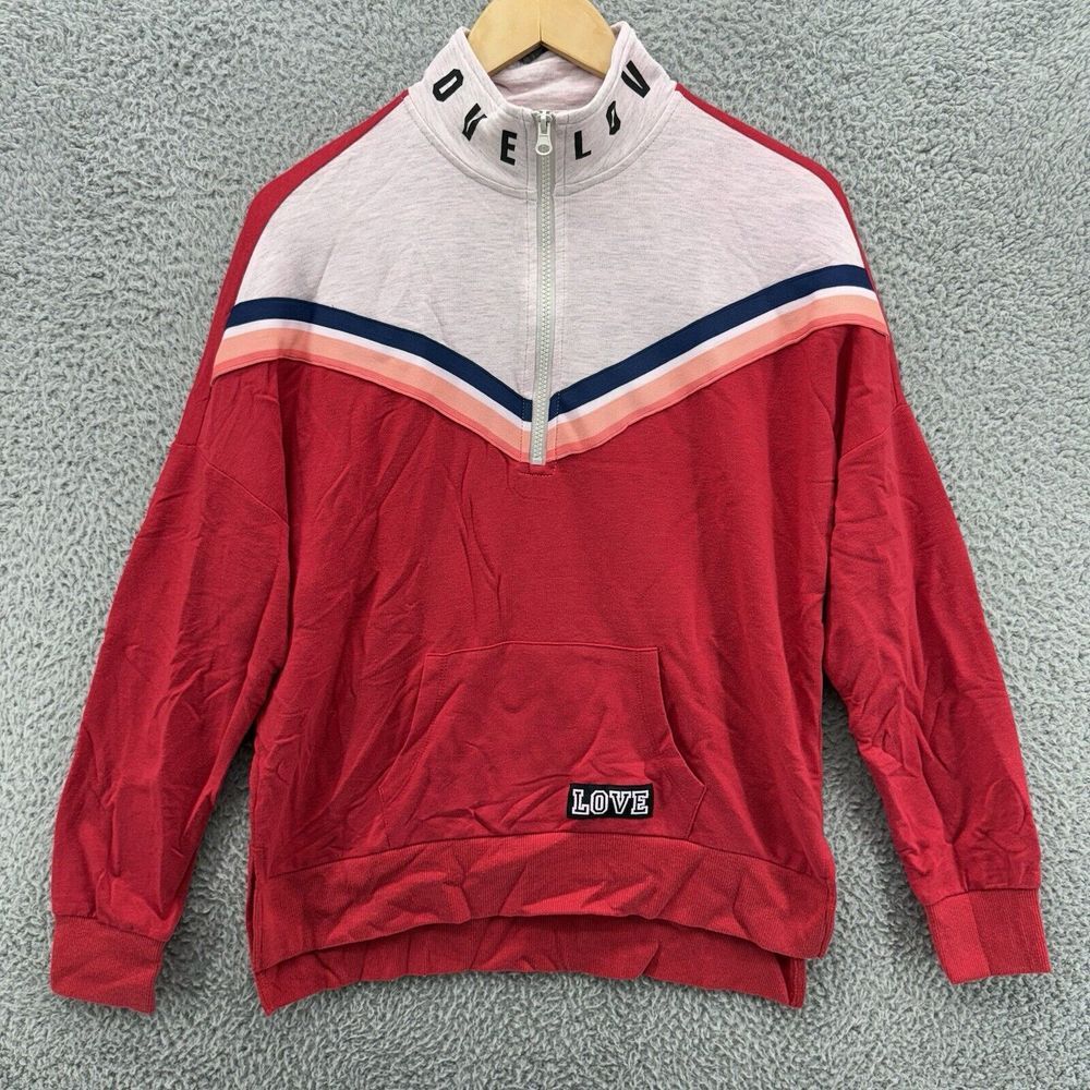 Inspired Hearts Womens L Love Retro Classic Red 1/4 Zip Casual Pouch Sweatshirt